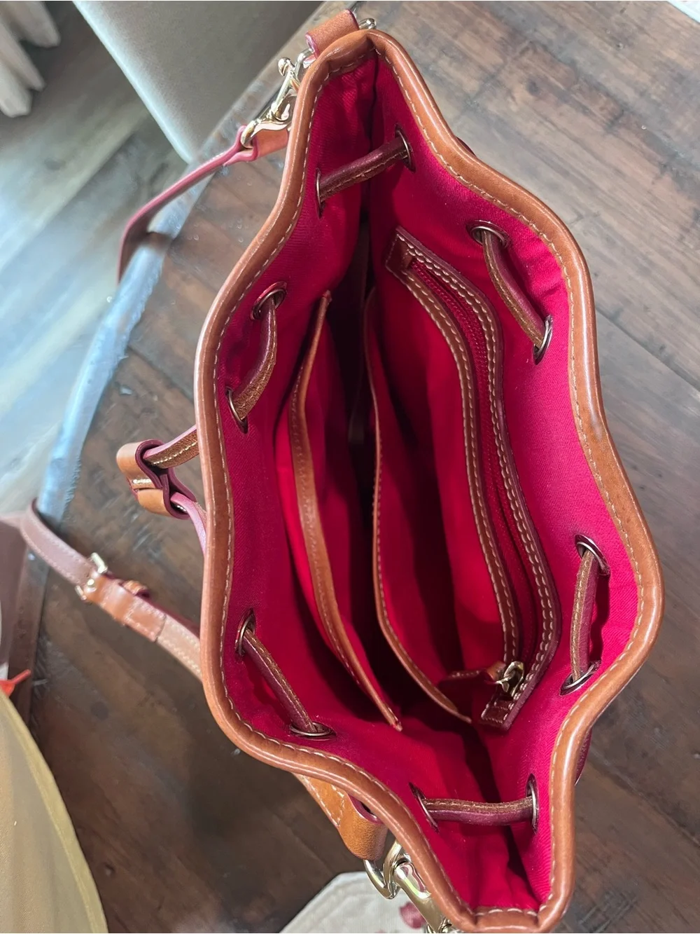 Dooney & Bourke Sullivan Striped Drawstring Bag in Watermelon/White